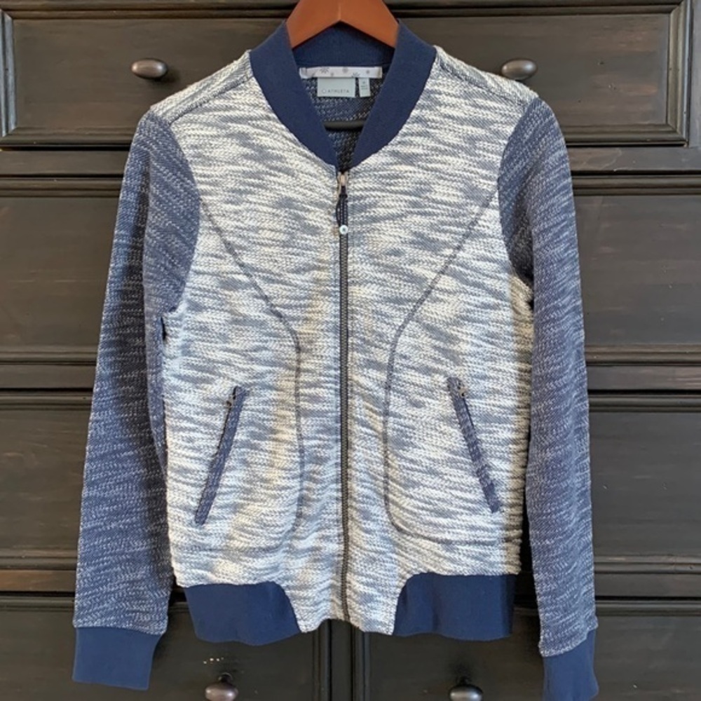 Athleta Women’s Medium Blue Long Sleeve Stretch Full Zip‎ Knit Sweater Jacket